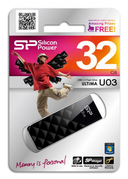 Флеш Диск Silicon Power 32Gb Ultima U03 SP032GBUF2U03V1K USB2.0 черный