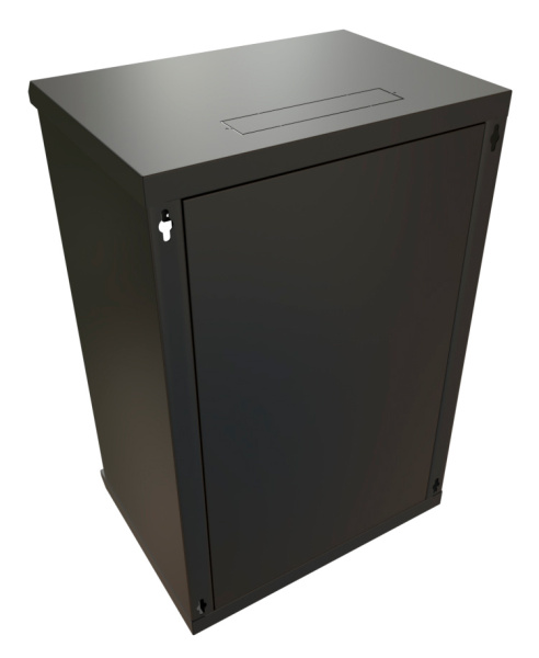 Шкаф коммутационный WRline (WR-TW-2266-GP-RAL9004) настенный 22U 600x600мм пер.дв.стекл 2 бок.пан. направл.под винты 60кг черный 520мм 1086мм IP20 сталь