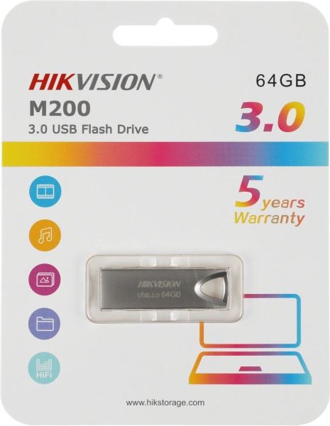 Флеш Диск Hikvision 64Gb M200 HS-USB-M200/64G/U3 USB3.0 серебристый