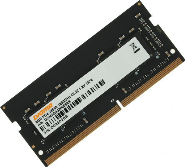 Память DDR4 8Gb 3200MHz Digma DGMAS43200008S RTL PC4-25600 CL22 SO-DIMM 260-pin 1.2В single rank