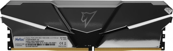 Память DDR4 2x8Gb 3600MHz Netac NTSRD4P36DP-16S Shadow RGB RTL PC4-28800 CL16 DIMM 288-pin 1.35В с радиатором Ret