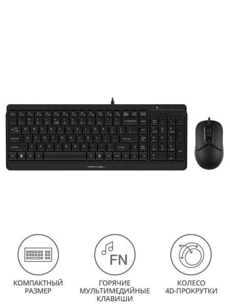 Клавиатура + мышь A4Tech Fstyler F1512 клав:черный мышь:черный USB (F1512 BLACK)