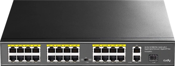 Коммутатор Cudy FS1026PS1 (L2) 24x100Мбит/с 2x1Гбит/с 1SFP 24PoE 24PoE+ 300W неуправляемый