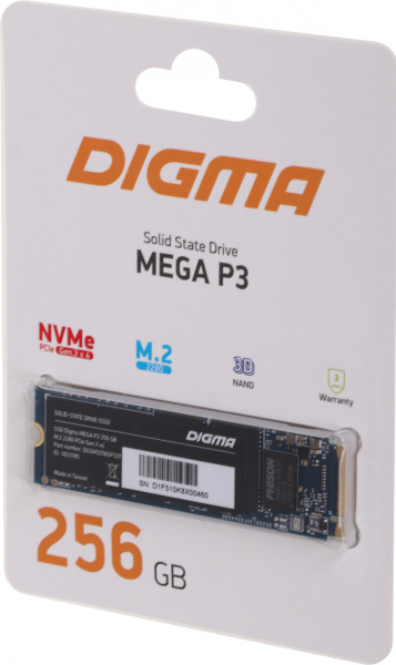 Накопитель SSD Digma PCIe 3.0 x4 256GB DGSM3256GP33T Mega P3 M.2 2280