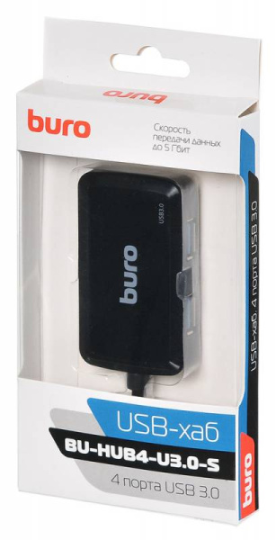 Разветвитель USB 3.0 Buro BU-HUB4-U3.0-S 4порт. черный