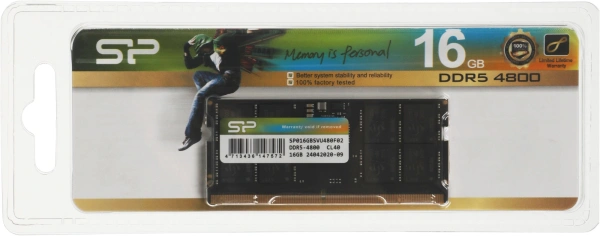 Память DDR5 16GB 3600MHz Silicon Power SP016GBSVU480F02 RTL PC5-38400 CL40 SO-DIMM 262-pin 1.1В kit single rank Ret