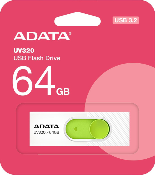 Флеш Диск A-Data 64GB UV320 AUV320-64G-RWHGN USB3.2 белый/зеленый