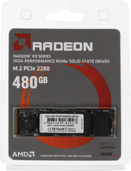 Накопитель SSD AMD PCIe 3.0 x4 480GB R3MP30480G8 Radeon M.2 2280