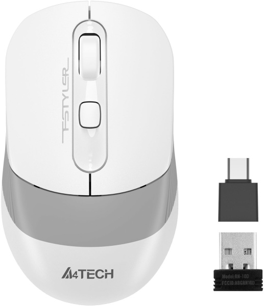 Мышь A4Tech Fstyler FG10CS Air белый/серый оптическая (2000dpi) silent беспроводная USB для ноутбука (4but)