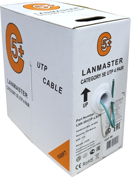 Кабель информационный Lanmaster LAN-5EUTP-LSZH-WH кат.5E U/UTP 4X2X24AWG LSZH внутренний 305м белый