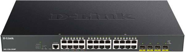 Коммутатор D-Link DGS-1250-28XMP/A1A 24x1Гбит/с 4SFP+ 24PoE 370W управляемый