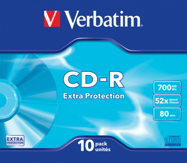 Диск CD-R Verbatim 700Mb 52x Slim case (10шт) (43415)