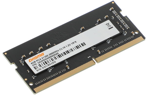 Память DDR4 4Gb 2666MHz Digma DGMAS42666004S RTL PC4-21300 CL19 SO-DIMM 260-pin 1.2В single rank