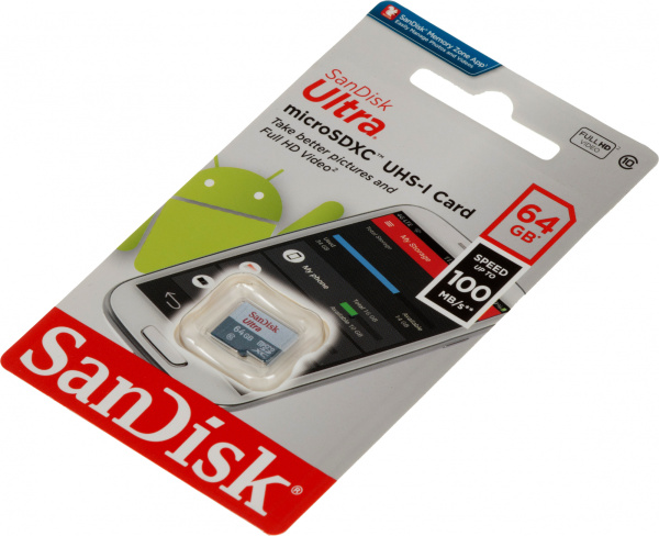 Флеш карта microSDXC 64GB Sandisk SDSQUNR-064G-GN3MN Ultra w/o adapter