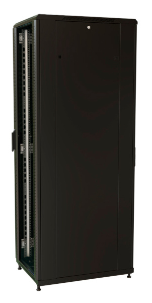 Шкаф серверный WRline (WR-TT-3268-AS-RAL9004) напольный 32U 600x800мм пер.дв.стекл задн.дв.стал.лист 2 бок.пан. 800кг черный 710мм 1610мм IP20 сталь