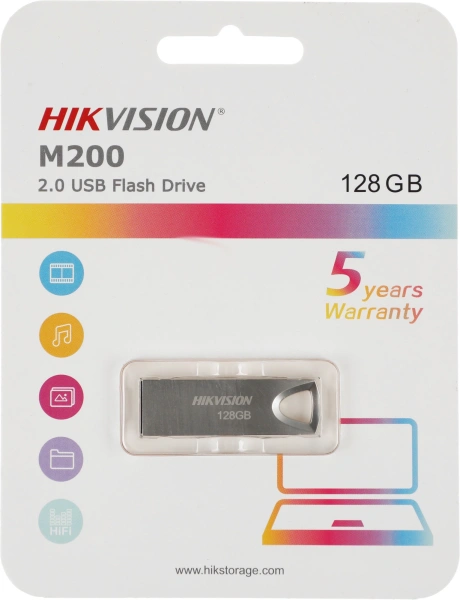 Флеш Диск Hikvision 128GB M200 HS-USB-M200 128G USB2.0 серебристый