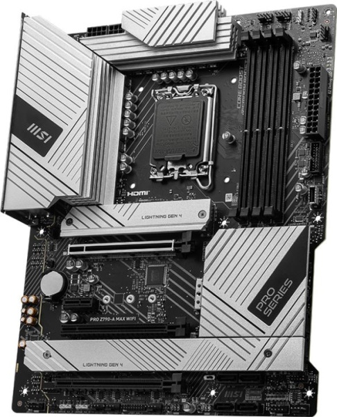 Материнская плата MSI PRO Z790-A MAX WIFI Soc-1700 Intel Z790 4xDDR5 ATX AC`97 8ch(7.1) 2.5Gg RAID+HDMI+DP