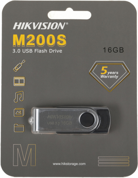 Флеш Диск Hikvision 16Gb M200 HS-USB-M200S/16G/U3 USB3.0 серебристый/черный