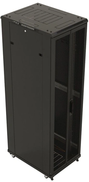 Шкаф серверный Hyperline (TTBR-4262-DD-RAL9004) напольный 42U 600x1200мм пер.дв.перфор.2ств. задн.дв.перфор.2-хст. 2 бок.пан. 800кг черный 1110мм IP20 сталь