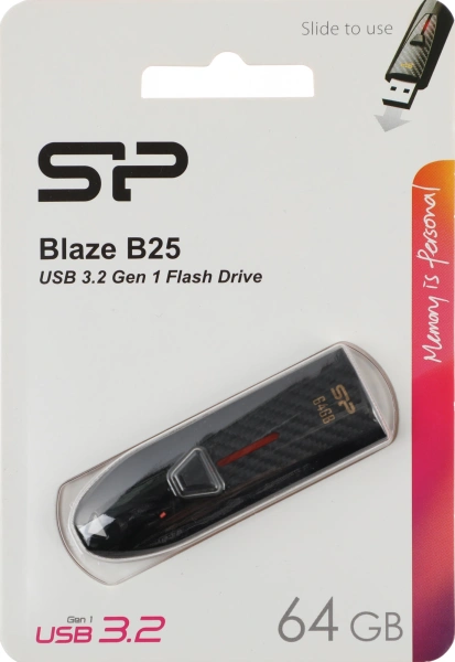 Флеш Диск Silicon Power 64Gb Blaze B25 SP064GBUF3B25V1K USB3.0 черный