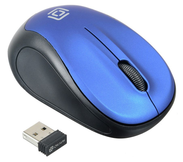 Мышь Оклик 665MW черный/синий оптическая (1000dpi) беспроводная USB для ноутбука (4but)