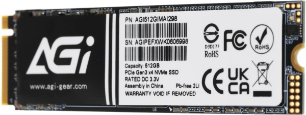 Накопитель SSD AGi PCIe 3.0 x4 512GB AGI512GIMAI298 AI298 M.2 2280