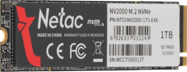 Накопитель SSD Netac PCIe 3.0 x4 1TB NT01NV2000-1T0-E4X NV2000 M.2 2280