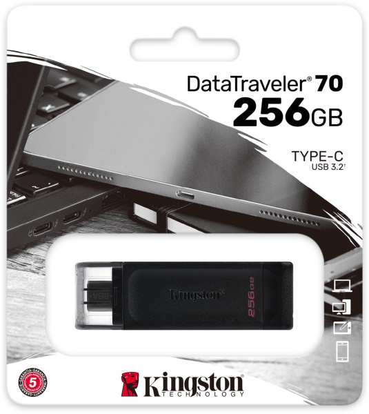 Флеш Диск Kingston 256Gb DataTraveler 70 DT70/256GB USB3.2 черный