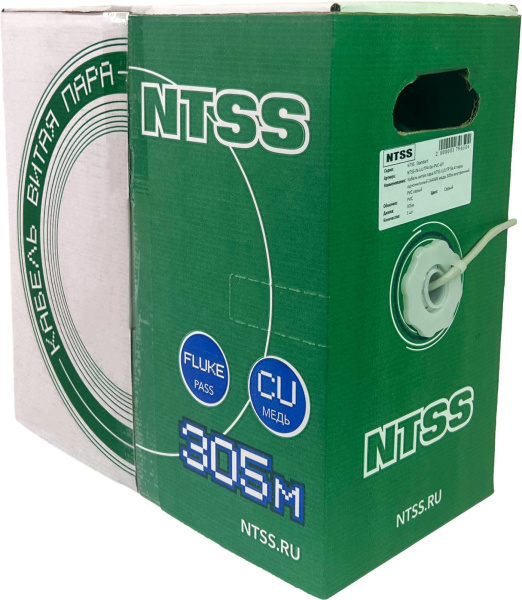 Кабель информационный NTSS NTSS-IN-UTP4-5Е-PVC-GY кат.5E U/UTP 4X2X24AWG PVC внутренний 305м серый