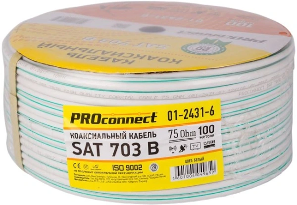 Кабель коаксиальный PROconnect 01-2431-6 SAT 703 F/UTP 75Om PVC внутренний 100м белый