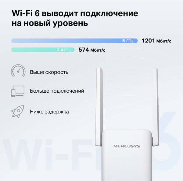 Повторитель беспроводного сигнала Mercusys ME70X AX1800 10/100/1000BASE-TX компл.:устройство/крепления/адаптер белый (упак.:1шт)