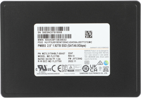 Накопитель SSD Samsung SATA-III 1920GB MZ7L31T9HBLT-00A07 PM893 2.5" 1 DWPD OEM