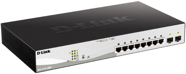 Коммутатор D-Link DGS-1210-10MP/FL 8G 2SFP 8PoE+ 130W управляемый