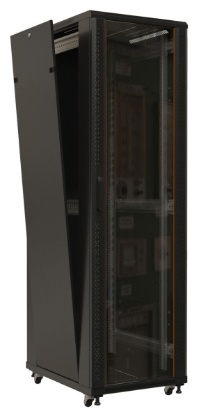 Шкаф серверный Hyperline (TTB-4281-AS-RAL9004) напольный 42U 800x1000мм пер.дв.стекл задн.дв.спл.стал.лист 800кг черный 910мм