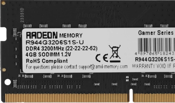 Память DDR4 4GB 3200MHz AMD R944G3206S1S-U R9 RTL PC4-25600 CL22 SO-DIMM 260-pin 1.2В Ret