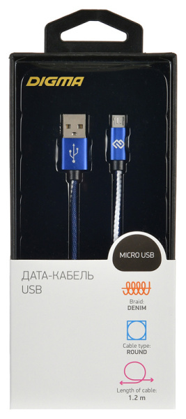 Кабель Digma MICROUSB-1.2M-BRAIDED-BL USB (m)-micro USB (m) 1.2м синий