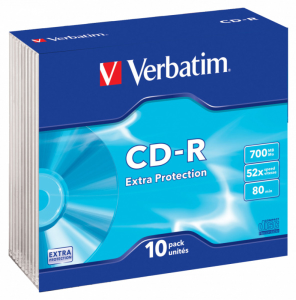 Диск CD-R Verbatim 700Mb 52x Slim case (10шт) (43415)