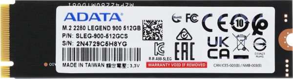 Накопитель SSD A-Data PCIe 4.0 x4 512GB SLEG-900-512GCS Legend 900 M.2 2280