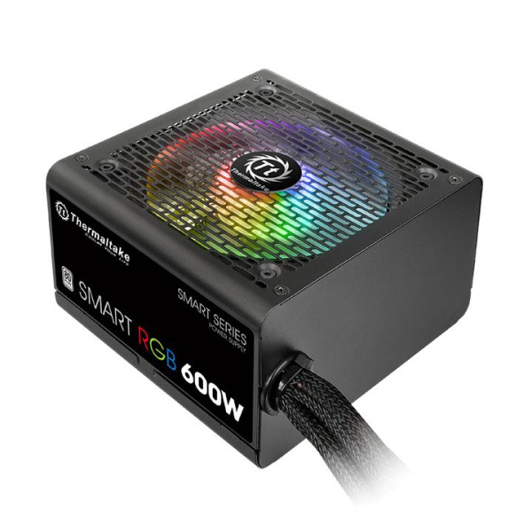 Блок питания Thermaltake ATX 600W Smart RGB 600 80+ (20+4pin) APFC 120mm fan color LED 6xSATA RTL