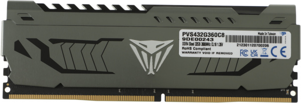 Память DDR4 32Gb 3600MHz Patriot PVS432G360C8 Viper Steel RTL Gaming PC4-28800 CL18 DIMM 288-pin 1.35В с радиатором Ret