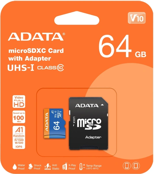 Флеш карта microSDXC 64GB A-Data AUSDX64GUICL10A1-RA1 Premier Pro + adapter