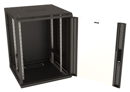 Шкаф серверный Hyperline (TWB-0966-GP-RAL9004) настенный 9U 600x600мм пер.дв.стекл 2 бок.пан. 60кг черный IP20 сталь