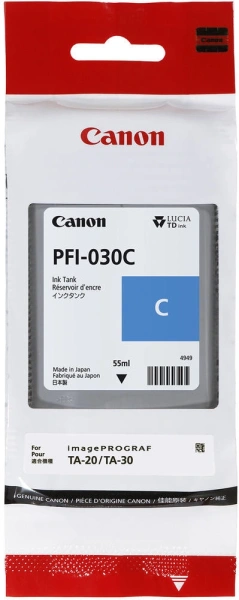 Картридж струйный Canon PFI-030C 3490C001АА голубой (55мл) для Canon imagePROGRAF TA-20, TA-30, TM-240, TM-340.