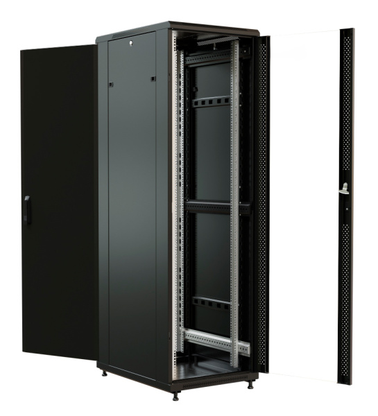 Шкаф серверный WRline (WR-TT-2261-AS-RAL9004) напольный 22U 600x1000мм пер.дв.стекл задн.дв.стал.лист 2 бок.пан. 800кг черный 910мм 81.7кг 1166мм IP20 сталь