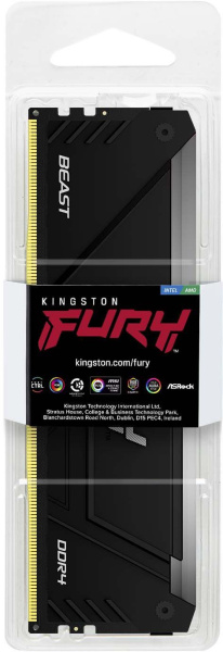 Память DDR4 8GB 3733MHz Kingston KF437C19BB2A/8 Fury Beast RGB RTL Gaming PC4-29900 CL19 DIMM 288-pin 1.35В single rank с радиатором Ret