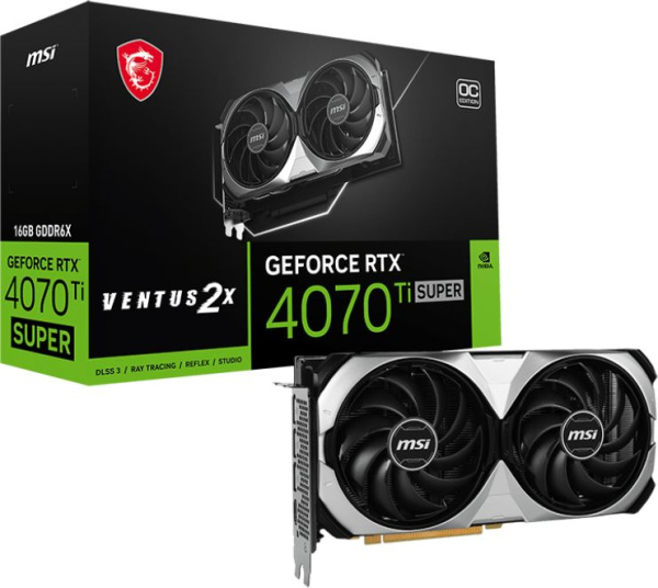 Видеокарта MSI PCI-E 4.0 RTX 4070 Ti SUPER 16G VENTUS 2X OC NVIDIA GeForce RTX 4070TI Super 16Gb 256bit GDDR6X 2640/21000 HDMIx1 DPx3 HDCP Ret