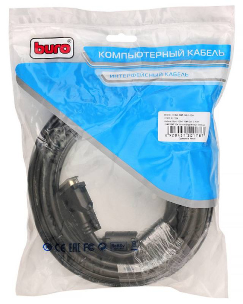 Кабель Buro HDMI-19M-DVI-D-10M HDMI (m) DVI-D (m) 10м феррит.кольца черный