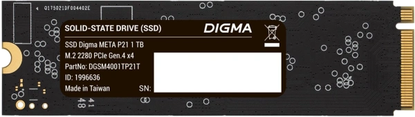 Накопитель SSD Digma PCIe 4.0 x4 1TB DGSM4001TP21T Meta P21 M.2 2280