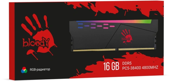 Память DDR5 16GB 4800MHz Bloody BDM016A4800RS RGB RTL Gaming PC5-38400 CL40 DIMM 288-pin 1.1В single rank с радиатором Ret