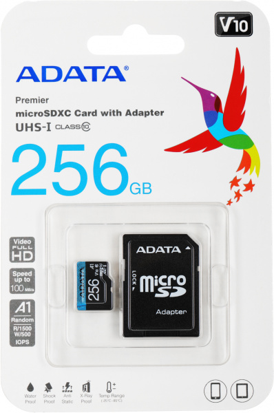 Флеш карта microSDXC A-Data 256GB AUSDX256GUICL10A1-RA1 Premier Pro + adapter
